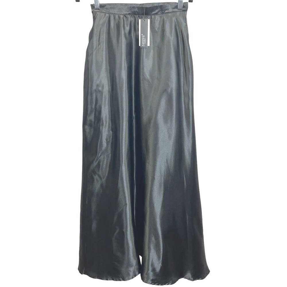Zanzea Satin Maxi Skirt M Black Flowy Long Skirt with Pockets Elegant Festive